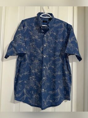 Arrow Men's size large shirt Navy Blue Hawaiian Short-Sleeve Button-Down Shirt